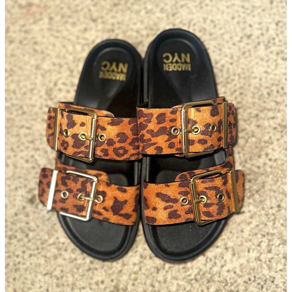 Madden NYC Women’s Leopard Animal Print Slide Sandals Slip-On Buckle 6